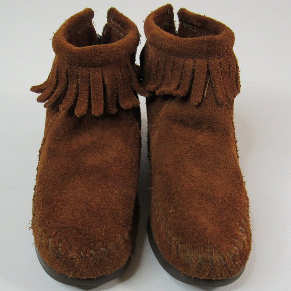Minnetonka Kids Back Zipper Suede Boot Hardsole Size 10 - Picture 7 of 13